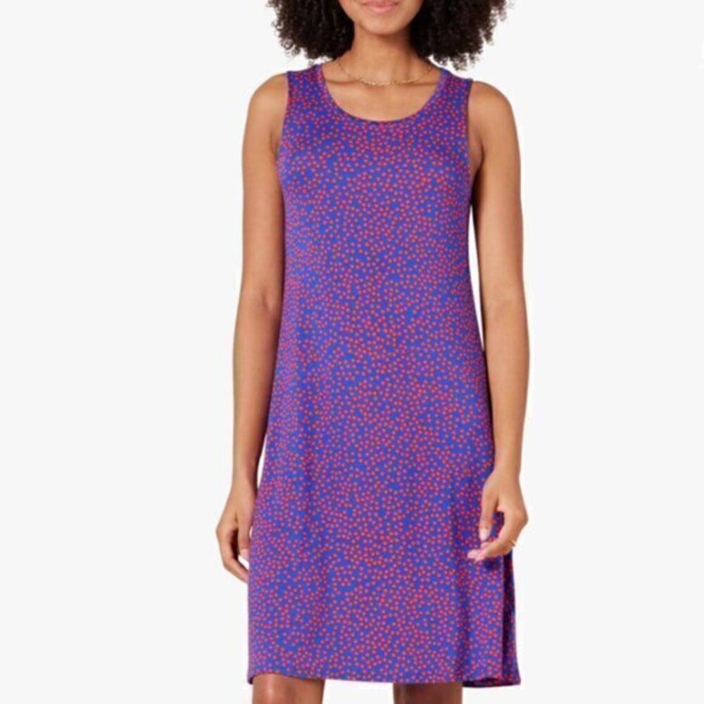 AMAZON ESSENTIALS Tank Swing Dress NAVY/RED Polka Dot XS